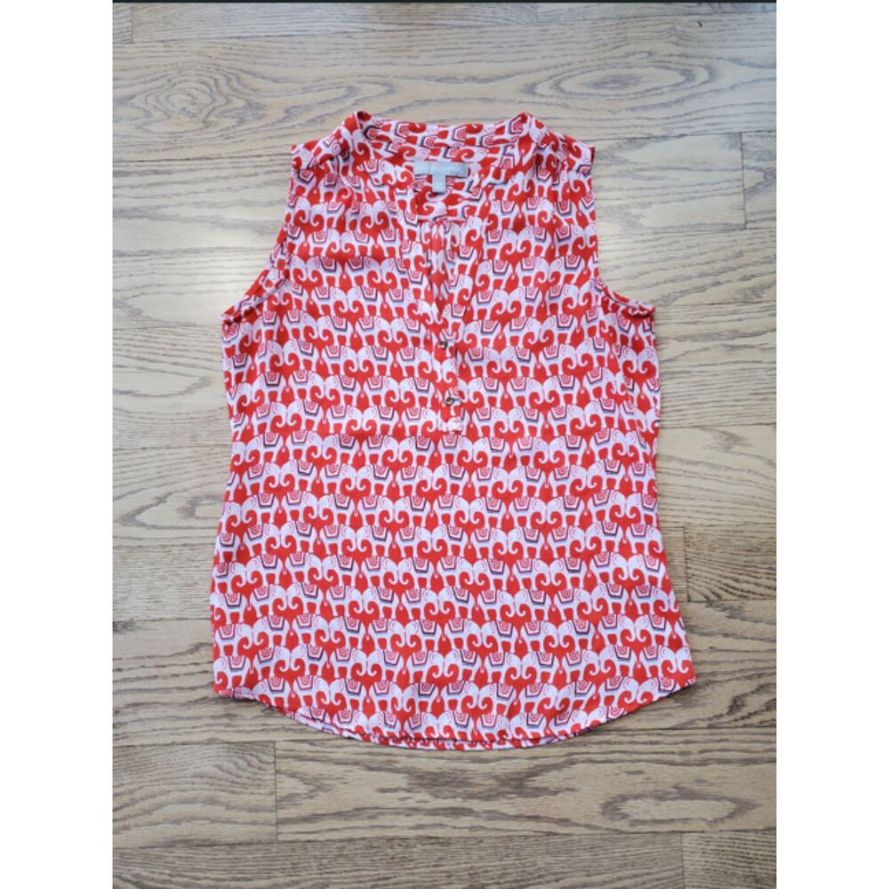 Banana Republic Womens XS Top Blouse Elephant Sleeveless Sheer Summer GUC